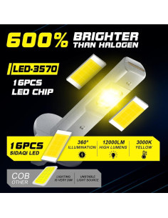 Bombillas de Niebla LED H1 Sidaqi 3000K Amarillo 12V 12000LM 2