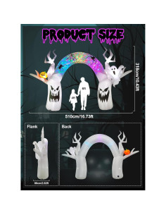 EBANKU Decoración Inflable Halloween 5.18m Fantasma Colorido LED 2