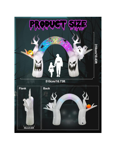 EBANKU Decoración Inflable Halloween 5.18m Fantasma Colorido LED