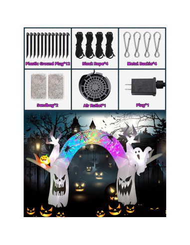 EBANKU Decoración Inflable Halloween 5.18m Fantasma Colorido LED