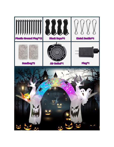 EBANKU Decoración Inflable Halloween 5.18m Fantasma Colorido LED
