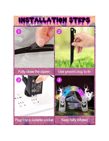 EBANKU Decoración Inflable Halloween 5.18m Fantasma Colorido LED