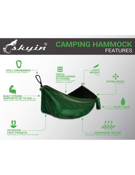 Hamaca de Camping Skyin Gris 2.84m x 1.88m Ligera y Portátil
