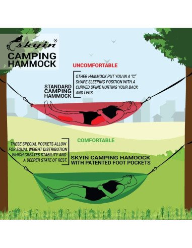 Hamaca de Camping Skyin Gris 2.84m x 1.88m Ligera y Portátil