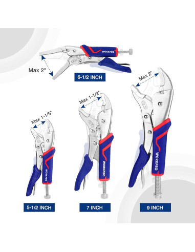 WORKPRO Juego de Pinzas de Bloqueo 4 Piezas 14-23 cm Ergonómicas
