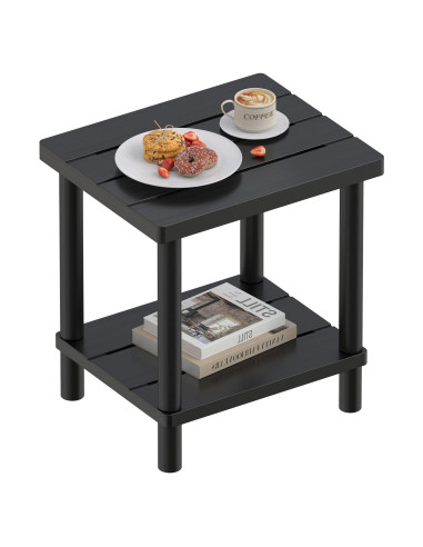 Mesa Lateral Exterior LEJANEOYE de Bambú 2 Niveles Negra