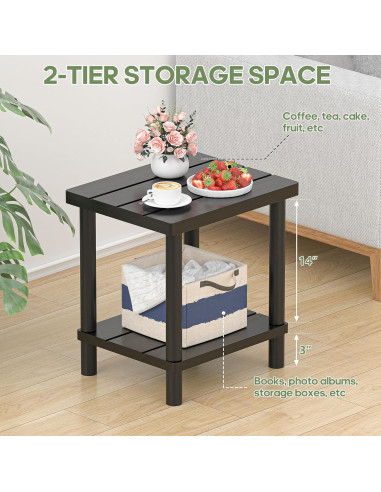 Mesa Lateral Exterior LEJANEOYE de Bambú 2 Niveles Negra