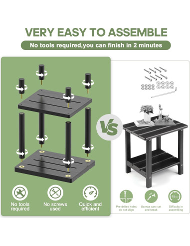 Mesa Lateral Exterior LEJANEOYE de Bambú 2 Niveles Negra
