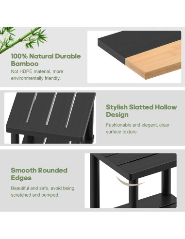 Mesa Lateral Exterior LEJANEOYE de Bambú 2 Niveles Negra