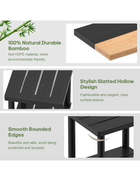 Mesa Lateral Exterior LEJANEOYE de Bambú 2 Niveles Negra