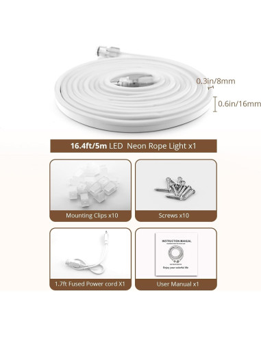 Tira LED de Neón Areful 5m Blanca Diurna Impermeable 600 LEDs
