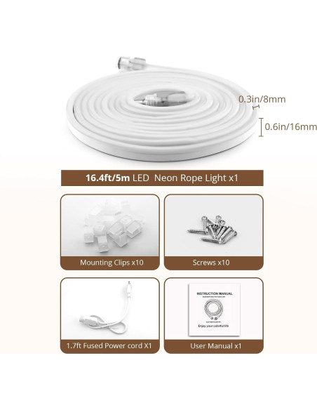 Tira LED de Neón Areful 5m Blanca Diurna Impermeable 600 LEDs