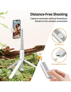 Trípode para Selfies ATUMTEK 55" Aluminio Bluetooth 360 Blanco 2