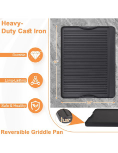 Plancha BBQ Reversible PETKAO 14" x 16" Hierro Fundido 2