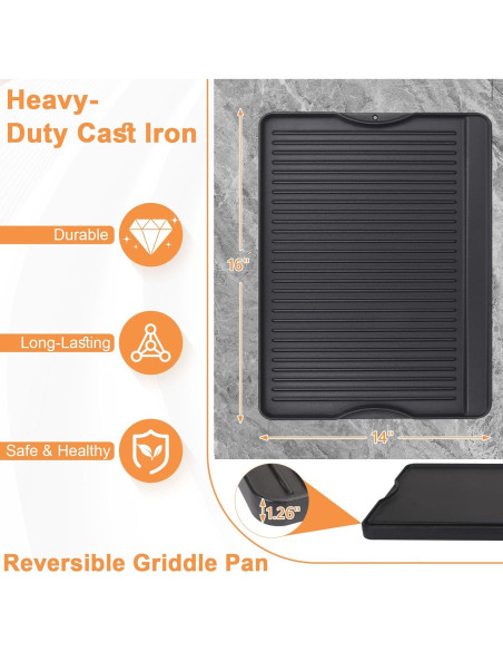 Plancha BBQ Reversible PETKAO 14" x 16" Hierro Fundido
