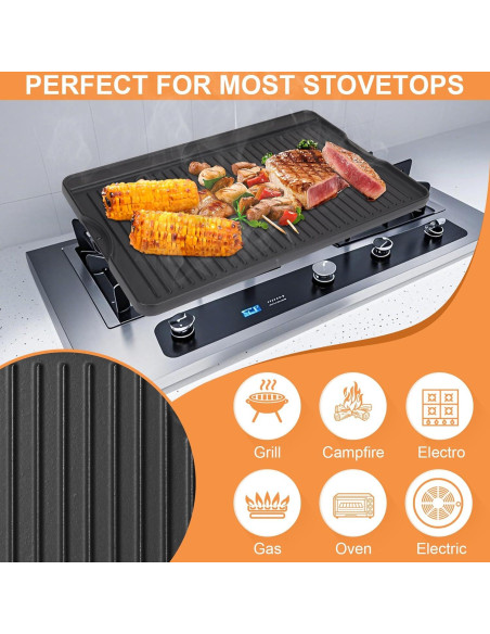 Plancha BBQ Reversible PETKAO 14" x 16" Hierro Fundido