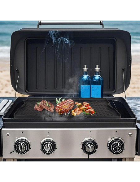 Plancha BBQ Reversible PETKAO 14" x 16" Hierro Fundido