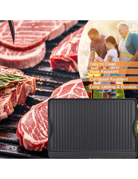 Plancha BBQ Reversible PETKAO 14" x 16" Hierro Fundido
