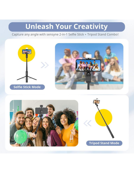 Palos de Selfie Sensyne con Luz y Trípode 31.5cm Negro