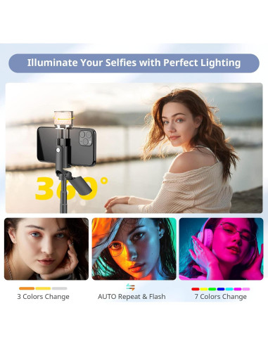 Palos de Selfie Sensyne con Luz y Trípode 31.5cm Negro