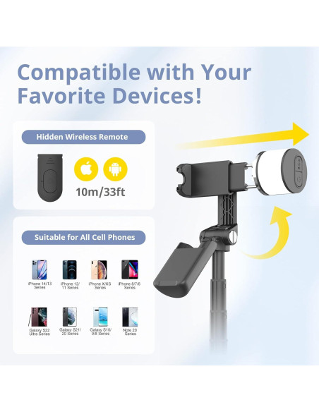 Palos de Selfie Sensyne con Luz y Trípode 31.5cm Negro