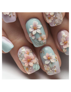 24 Uñas Postizas Cortas OCOUYVD Floral Rosa y Blanco