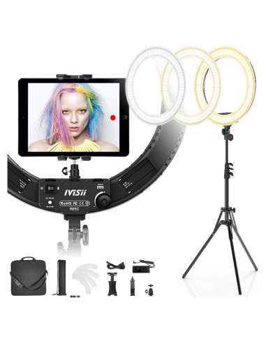 Anillo de Luz IVISII 19" Bi-Color 60W con Soporte y USB