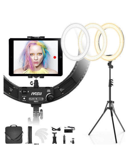 Anillo de Luz IVISII 19" Bi-Color 60W con Soporte y USB