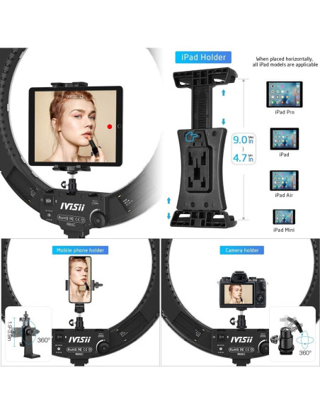 Anillo de Luz IVISII 19" Bi-Color 60W con Soporte y USB