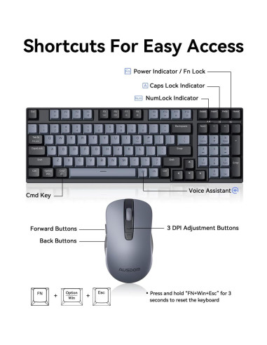 Combo Teclado y Ratón Inalámbrico AUSDOM S5 Pro - 98 Teclas