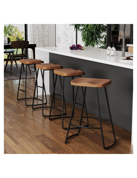 Set de 4 Taburetes de Bar Alunaune 60.96 cm Metal Marrón
