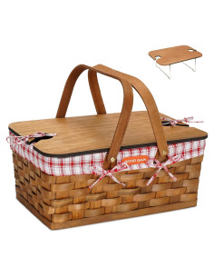 Cesta de Picnic G GOOD GAIN con Mesa de Vino Plegable Roja