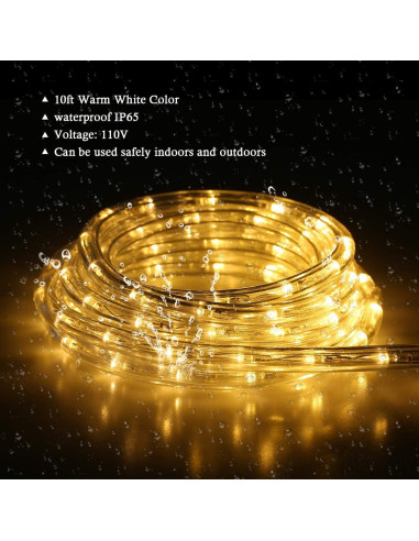 Cuerda de Luz LED 10 pies Buyagn Blanca Cálida Impermeable