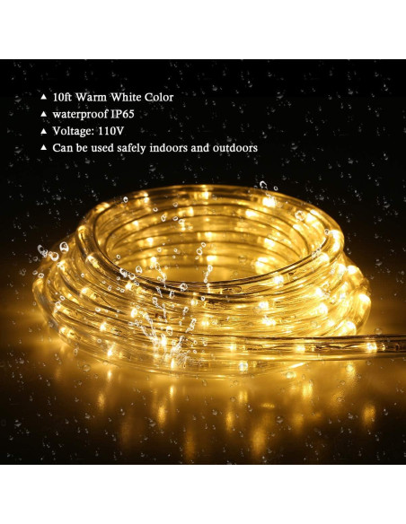 Cuerda de Luz LED 10 pies Buyagn Blanca Cálida Impermeable