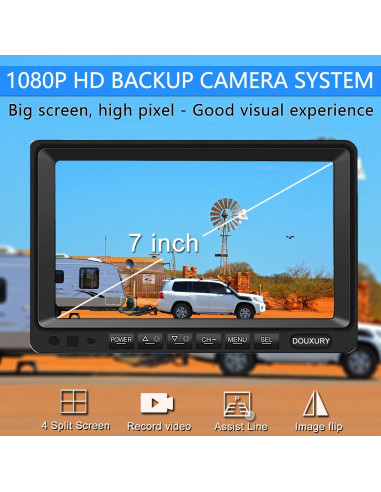 Sistema de Cámara de Respaldo DOUXURY 7" 1080P con 4 Cámaras AHD