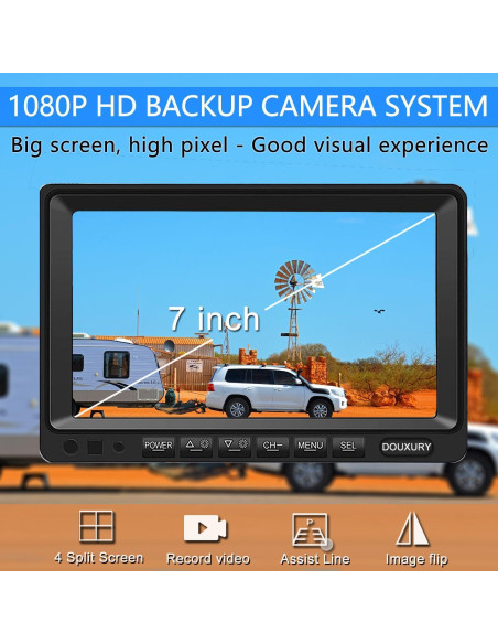 Sistema de Cámara de Respaldo DOUXURY 7" 1080P con 4 Cámaras AHD