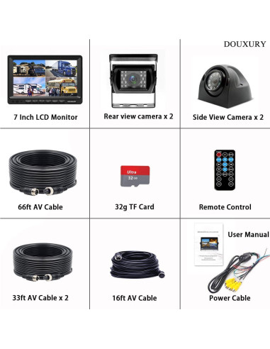 Sistema de Cámara de Respaldo DOUXURY 7" 1080P con 4 Cámaras AHD