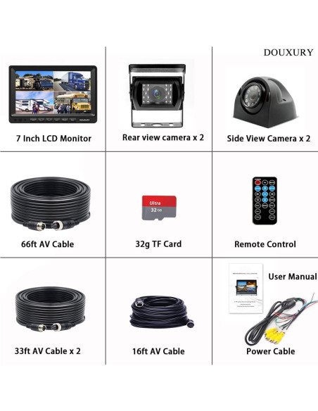 Sistema de Cámara de Respaldo DOUXURY 7" 1080P con 4 Cámaras AHD
