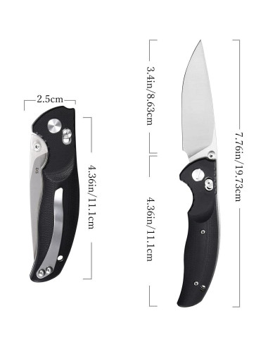 Cuchillo Plegable Eafengrow EF3 D2 Mango G10 19.7 cm Negro
