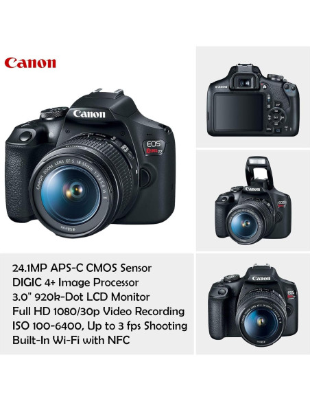 Cámara DSLR Canon EOS Rebel T7 + Lente 18-55mm + Accesorios