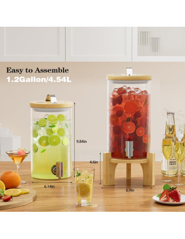 Dispensador de Bebidas de Vidrio VOVUVK 4.54L con Soporte de Bambú