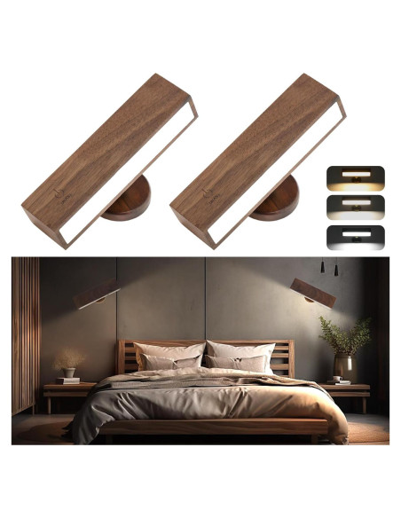 Apliques de Pared LED ROLiGHTiC, 2 Luces Inalámbricas Regulables