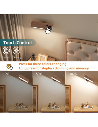 Apliques de Pared LED ROLiGHTiC, 2 Luces Inalámbricas Regulables