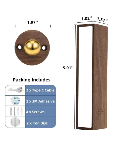 Apliques de Pared LED ROLiGHTiC, 2 Luces Inalámbricas Regulables