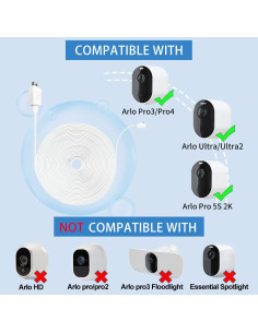 Adaptador de Corriente y Cable de Carga Magnético 8m JJMASEE para Arlo Pro 3/4/5S/Ultra 2