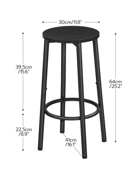 Conjunto de Taburetes de Bar HOOBRO Negro BK03BY01N1 30x64cm
