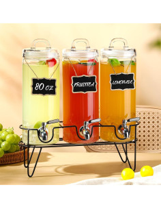 Paquete de 3 dispensadores de bebida RimCereal 2.27L vidrio 2