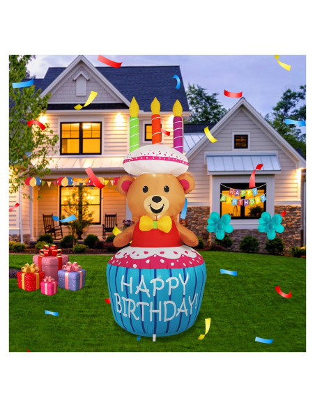 Decoración Inflable Pastel de Cumpleaños 1.22m InfleasJoiy LED