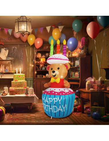 Decoración Inflable Pastel de Cumpleaños 1.22m InfleasJoiy LED