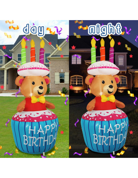 Decoración Inflable Pastel de Cumpleaños 1.22m InfleasJoiy LED
